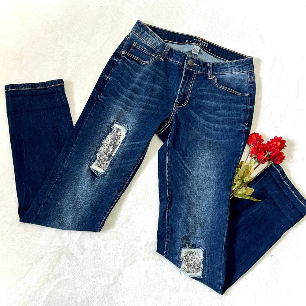 Ruff Hewn Grey Sequin Straight Jean - Size 2